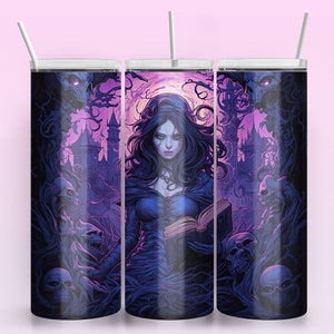 Dark Magician Halloween Girl, Creepy Gothic Witch Tumbler with Skull Design, - 20oz Skinny Sublimation Design PNG Instant Download,