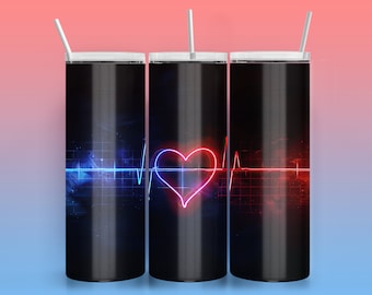 Diseño de sublimación de vaso con latidos: vaso delgado de 20 oz PNG (descarga digital)