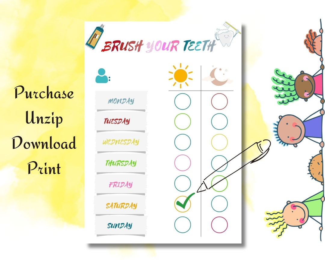 Brush Teeth Chart Printable Brushed Teeth Chart Kids Tooth - Etsy