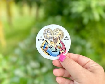 Pegatina de acuarela de San Pedro y San Pablo