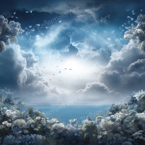 Blue Sky Clouds Memorial Background Heaven Backdrop Memorial Template Printable digital download png
