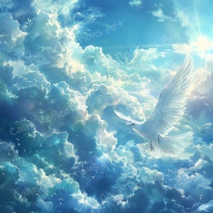 Blue Floral Sky White Clouds Memorial Background Heaven Backdrop Memorial Template Printable digital download png