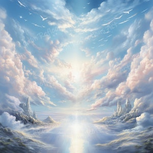 Blue Heaven View White Clouds Memorial Background Heaven Backdrop Memorial Template Printable digital download png