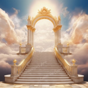 Golden Heavens Stairs Memorial Background Heaven Backdrop Memorial Template Printable digital download png