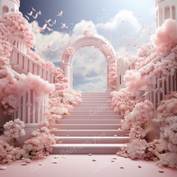 Pink Butterfly Arch Pink Clouds Pink Flowers Memorial Background Heaven Backdrop Memorial Template Printable digital download png