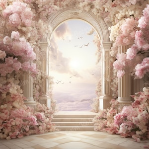 White Arch Pink and White Flowers Memorial Background Heaven Backdrop Memorial Template Printable digital download png