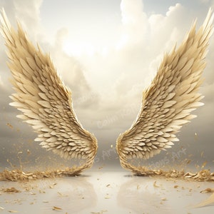 Gold Angels Wings Memorial Background Heaven Backdrop Memorial Template Printable digital download png
