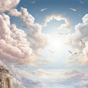 White Heavens View White Clouds Memorial Background Heaven Backdrop Memorial Template Printable digital download png