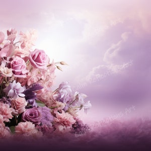 Cornice floreale rosa viola fiori rosa e viola Sfondo commemorativo Sfondo celeste Modello commemorativo Download digitale stampabile png