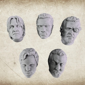 May include: Five unpainted plastic heads for use in model making or doll making. The heads are all different and have realistic features.