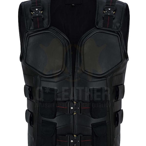Vampire Hunter Inspired Black Leather Vest with Pockets & Buckles