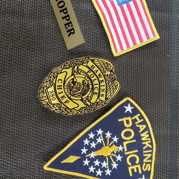 Stranger Things Jim Hopper Hawkins Police Patch And Badge Embroidered Iron On DIY Prop Costume Eleven 11 80s Dustin Steve Eddie Munson Alex