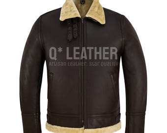 Men's Brown Shearling Leather Jacket, B3 Bomber Aviator Style, Real Leather Winter Coat, Gaming Cosplay Jacket, Halloween Costume