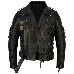Men&#39;s Genuine Cowhide Premium Leather Motorcycle Biker Leather Jacket Black | Men&#39;s Handmade  Jacket-Gift For Him