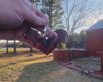 Red/Black Silk Winged Heart Charm w/Horns