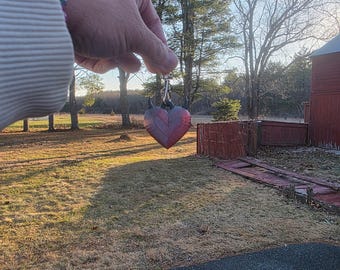 Red Silk Heart Charm w/Black Horns
