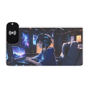 Chill Anime Girl Gaming Mousepad w/ Wireless Charger