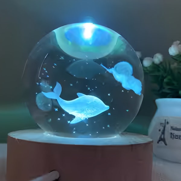 Moon Star Whale Night Lamp, Personalized Fish Snow Globe, Sea Life Home Decor, Bedside Desk Lamp, Kids Night Light, Sea Life, Birthday Gifts