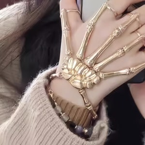 Fashionable and Edgy Skull Hand Bracelet, Adjustable Skeleton Hand Chain, Versatile Glove Accessory,  Gift for Mom, Unique Present for Lover