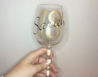 Personalised Wine Glass with any age / birthdays / gifts / 18th, 21st, 50th, etc. / milestone birthday gift