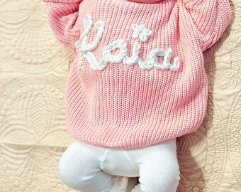 Custom Name Baby Sweater,Personalized Hand Embroidered Baby Sweater,Cute Baby Girls Sweater With Name,Baby Shower Gift,Christmas Gift Baby