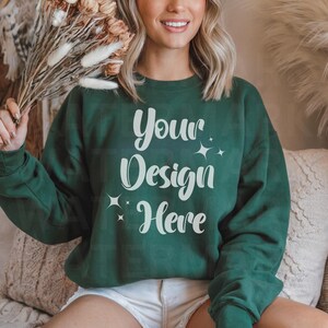 Forest Green Gildan 18000 Sweatshirt Mockup: Boho Chic (Digital Download)