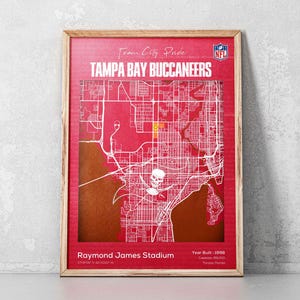 Tampa Bay Buccaneers Poster, Raymond James Stadion Karte gerahmte Wandkunst, NFL rahmenbares Poster, rahmenfertiger Druck, Fußball digitaler Download