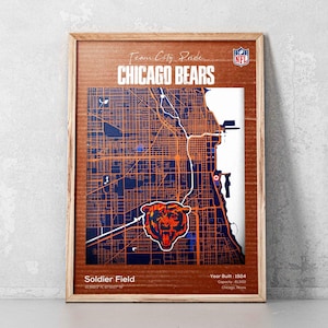 Chicago Bears Digital, Military Map, gerahmte Wandkunst, NFL Frameable Poster, Rahmenfertiger Druck, American Football