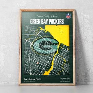 Green Bay Packers Poster, Lambeau Field Map gerahmte Wandkunst, NFL Frameable Poster, Rahmenfertiger Druck, American Football Digital Download