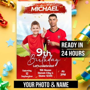 Invitation personnalisée d'anniversaire de Cristiano Ronaldo | Fête de football en téléchargement numérique | Carte d'anniversaire personnalisée imprimable pour enfants