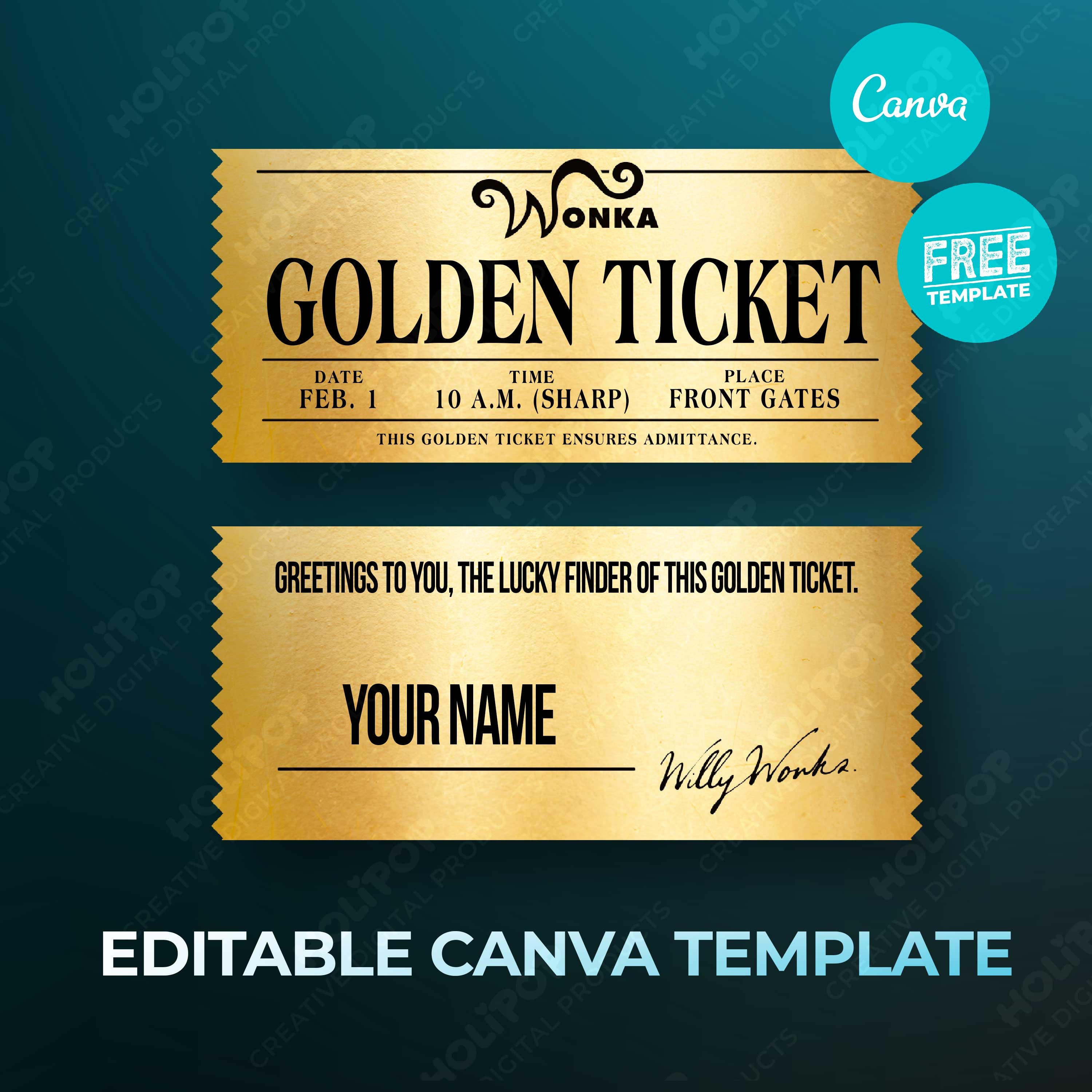 Willy Wonka's Golden Ticket Canva Editable Template Etsy Willy Wonka's Golden Ticket Canva Editable Template Etsy