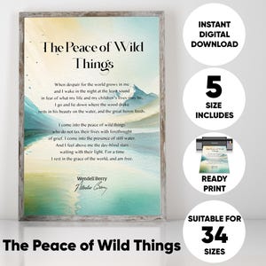 The Peace of Wild Things Poem Wall Art | Wendell Berry Inspirational Quote Print, Nature-Inspired Digital Download, Watercolor Poetry Poster