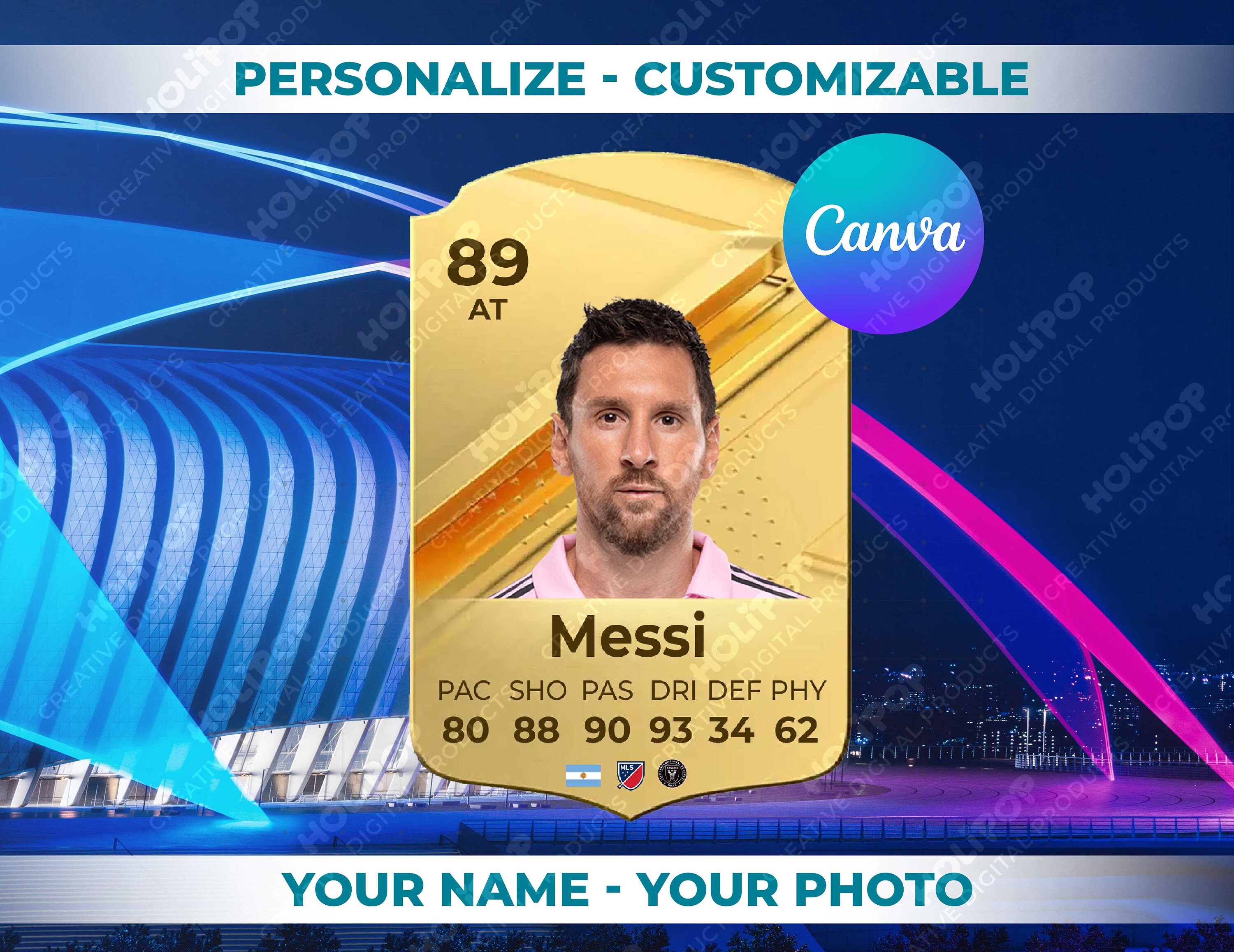 EAFC 24 Messi FUT Card, FIFA 2024 Ultimate Team, Digital Download,  Customizable Canva Prints, Your Image, Stats, Canva Template Messi Card -   Denmark