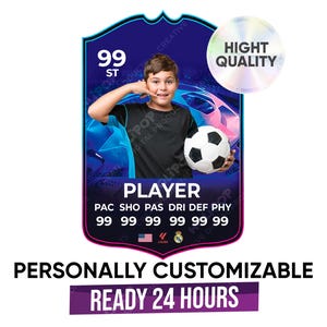 Cartão de futebol estilo Liga dos Campeões 2025 personalizável, jogador de futebol digital personalizado, cartão de futebol editável, cartão de jogador de futebol para impressão