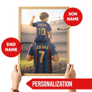 Custom Barcelona Father and Son Portrait Printable, Personalized Soccer Jersey Wall Art Gift for Dad and Boy, Barça Digital Poster
