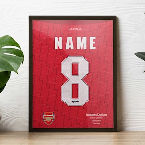 Arsenal Jersey Poster, Frame Ready Print,  Personalized Football Wall Art, Digital Download, Arsenal Shirt Poster, Gift for Arsenal Fans
