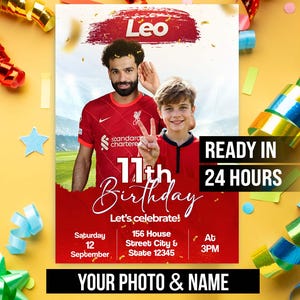 Personalisierte Fußball-Geburtstagseinladung | Fußball-Mottoparty Digitaler Download | Mohamed Salah Geburtstagskarte