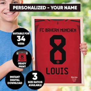 Personalized Bayern Munich Jersey Poster - Custom Football Shirt Print, Digital Download, Unique Gift for Soccer Fans & Kids Room Decor