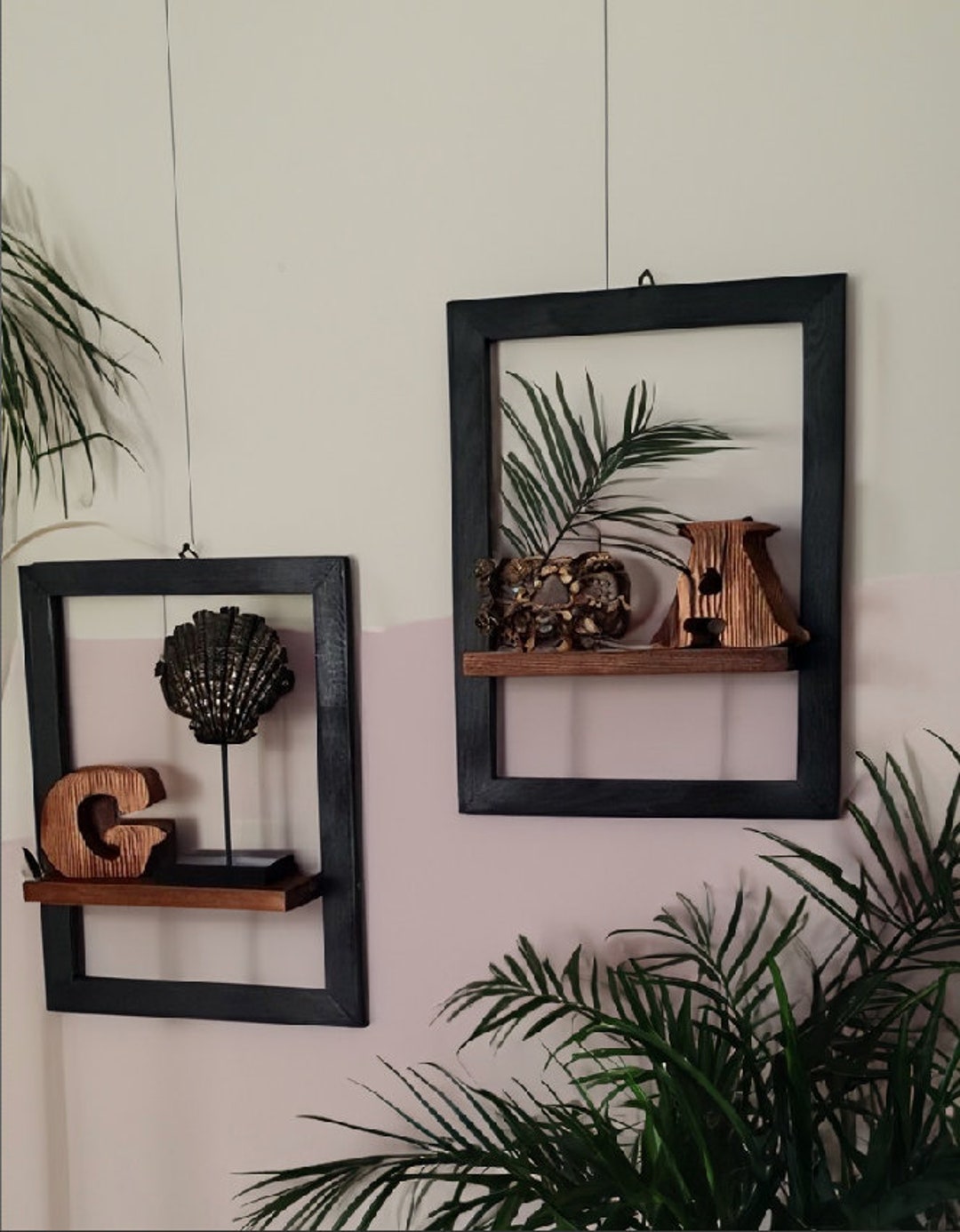 Wood Frame Set With 2 Shelves Wall Frame Holder Decorative Etsy