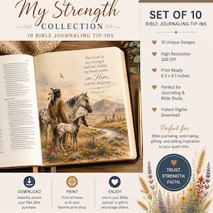 The Lord Is My Strength Collection | Bible Tip-In Printables | Set of 10 Christian Journal Inserts Digital Download