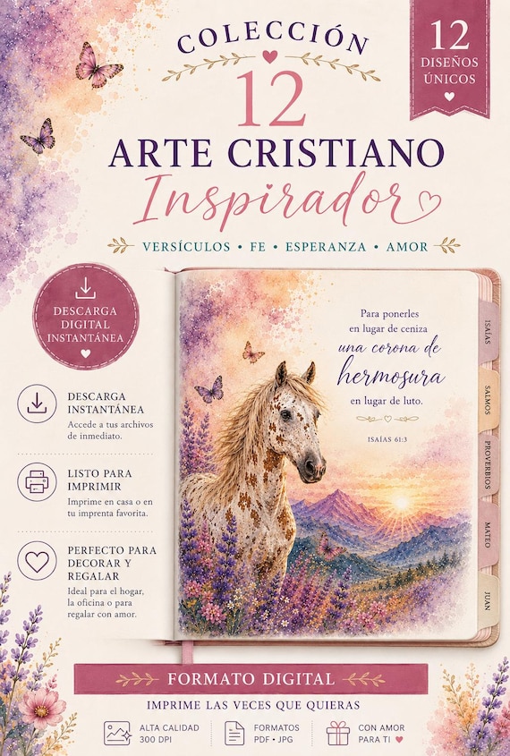 12 Diseños Cristianos en Español | Versículos Bíblicos para Imprimir | Descarga Digital | Arte Cristiano Floral