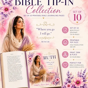 Women of the Bible Bible Tip-In Collection | Set of 10 Printable Bible Journaling Pages |  Christian Digital Download