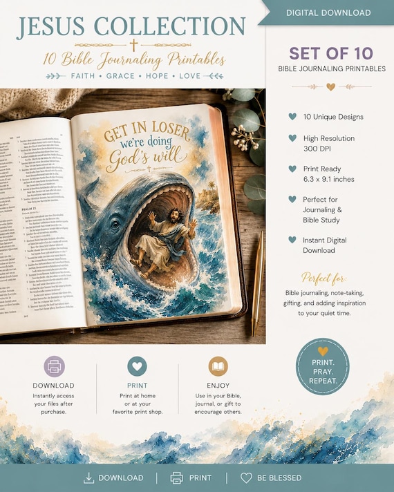 Jesus Bible Tip-In Printable Set | Set of 10 Christian Journal Inserts | Bible Journaling Printables | Faith Digital Download