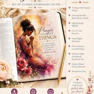 Black Women Bible Journaling Tip-Ins Set of 10 | Christian Digital Download | Scripture Art Printables | Faith-Based Bible Journaling Kit