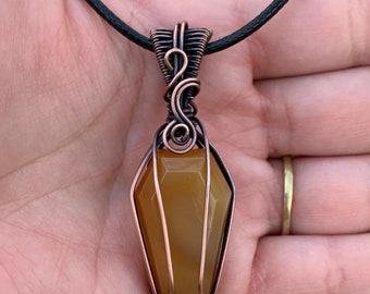 Carnelian Hand Wrapped Copper Coffin Pendant