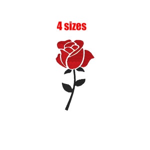 May include: A red rose with a black stem and leaves. The image includes the text "4 sizes".