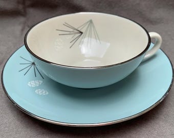 Franciscan Silver Pine, Atomic, Pine Cones, MCM: coffee cups & saucers