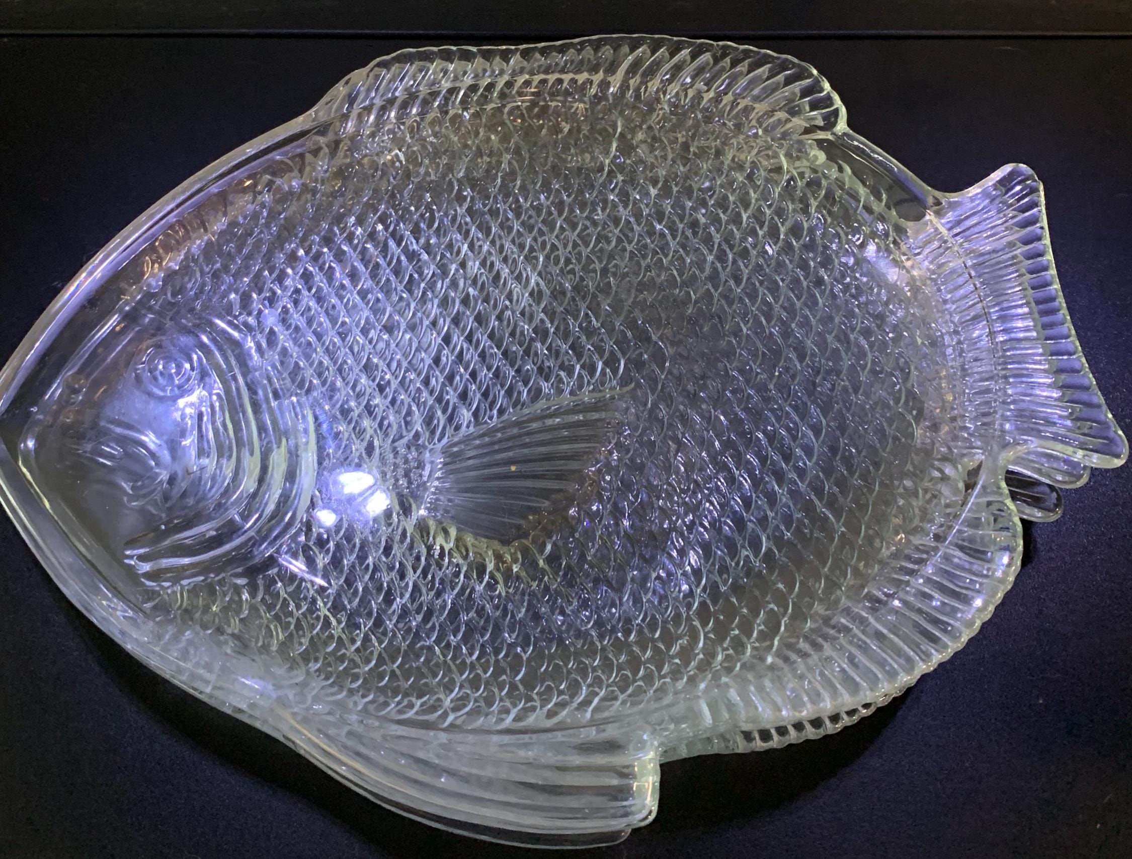 Pressed Fish Vintage Servingware- Anchor Hocking Clear Pressed Glass - Fish Plates ...