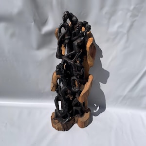 Makonde Tree of Life Sculpture | Vintage African Hand Carved Log | Africa Folk Art | African Family Tree Statue
