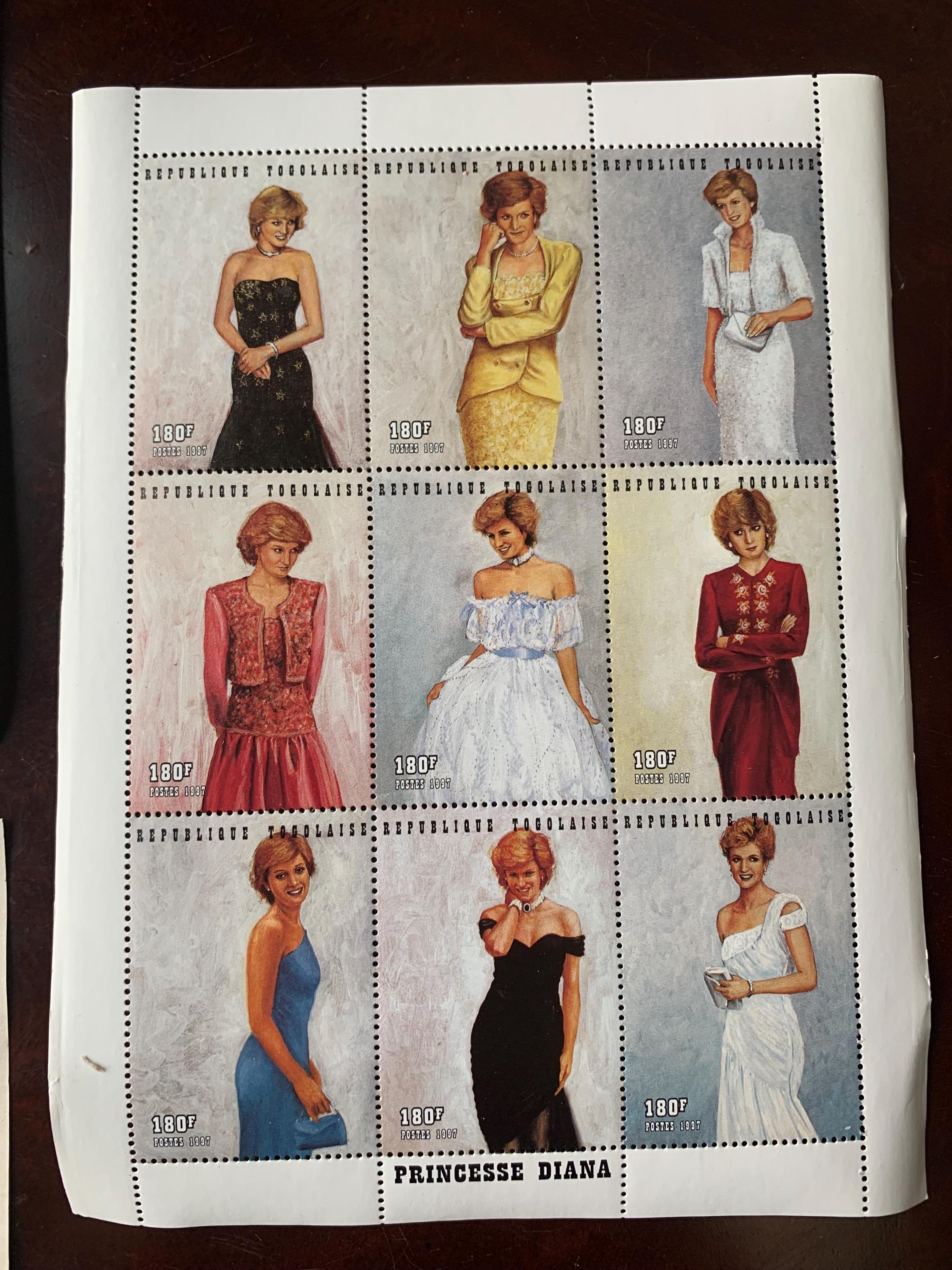 princess diana white chiffon evening dress commemorative sheet Princess Diana Commemorative Stamp Set